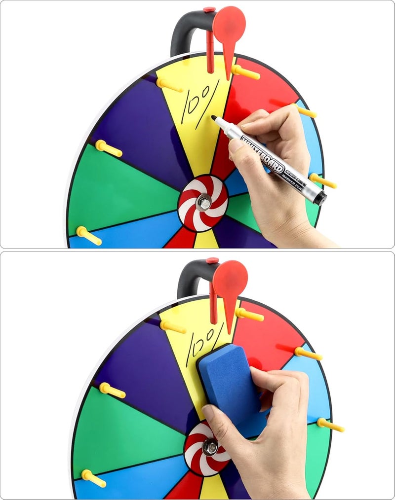 QWORK 12" Spinning Prize Wheel, 10 Slot Tabletop Color Spinning Wheel, Fun and Fair Game for Carnivals, Trade Shows, and Parties - Image 2